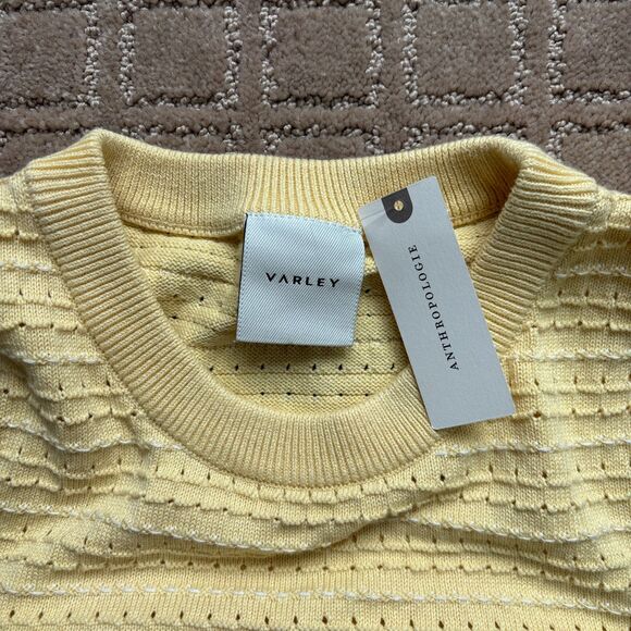 Varley x Anthropologie Mini Shift Dress Women's L Butter Yellow Sleeveless Knit - Picture 3 of 7